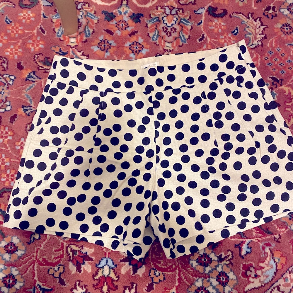 J.Crew White and Black Polka Dot Shorts with Left Side Zipper and Side Pleats